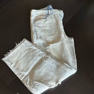 Distressed high rise straight leg jeans